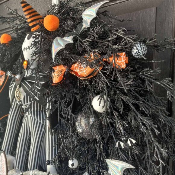 Halloween Jack Skellington Witch Wreath Hanger Wall Spooky Bat Decor  Door Sign - Picture 5 of 12
